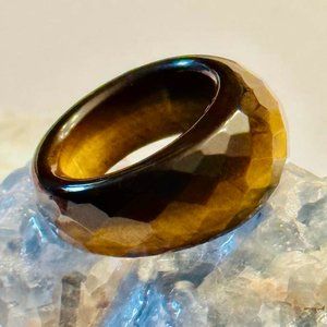 Faceted Powerful Brazilian Tigers Eye Ring SZ 8